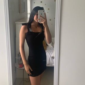 Black Frill tie shoulder body con dress